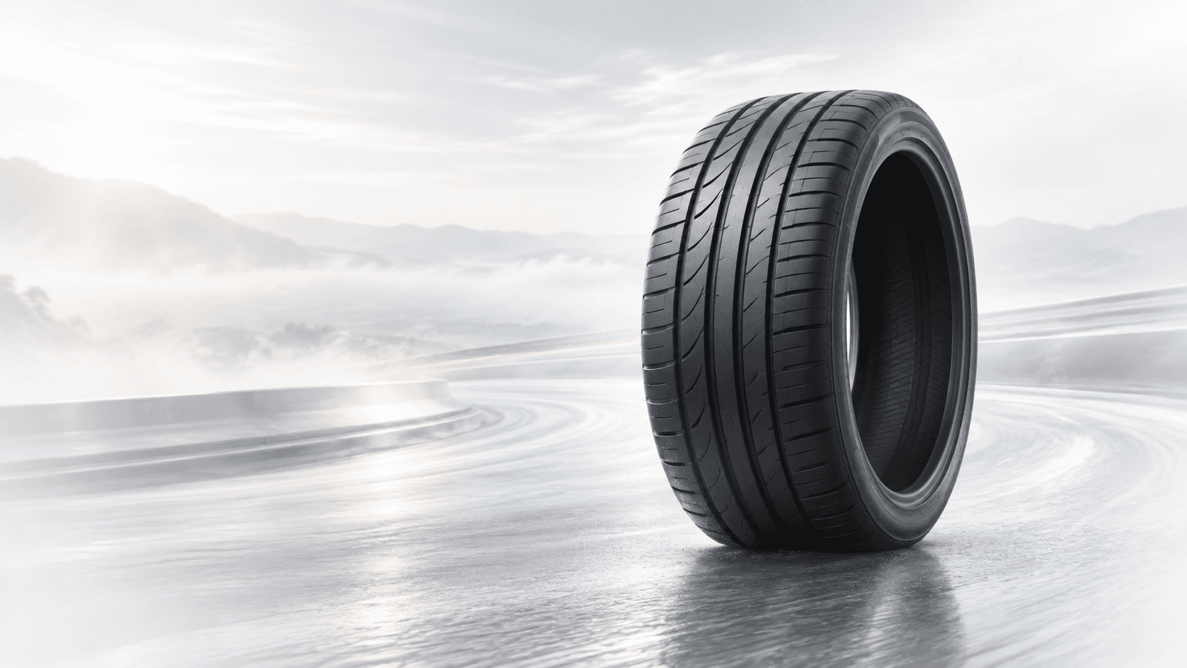 Performance passenger tyre on a sweeping road